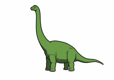 Brachiosaurus klipsi. Uzun ve kibar tarih öncesi dinozor boynu uzun, canlı ve sanatsal çizgi film tarzında. Çizim tasarımı.