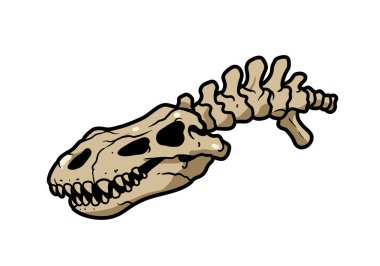 Dinozor kemiği klipsleme sanatı. Bu resim bir dinozorun detaylı iskeletini gösteriyor, özellikle de keskin dişleri ve uzun kuyruğu olan bir teropod. Çizim tasarımı.