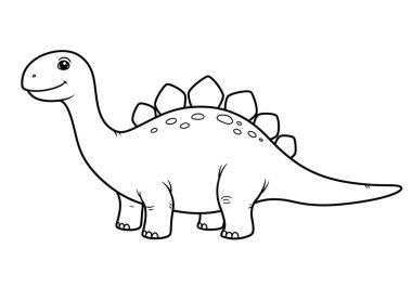 Dinozor klipsi kolay. Bu resim, sırtında plakalar ve gülümseyen bir yüzü olan basit, çizgi film tarzı bir dinozoru gösteriyor. Çizim tasarımı.