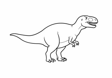 Dinozor taslak sanatı. Bu resim, dişler ve pençeler gibi detaylı özelliklere sahip bir T-Rex 'in basit bir siyah beyaz taslağını gösteriyor. Çizim tasarımı.