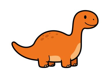 Basit dinozor klipsi sanatı. Bu görüntü, uzun boyunlu, kuyruklu ve gülümseyen yüzlü turuncu bir dinozoru gösteriyor. Çizim tasarımı.