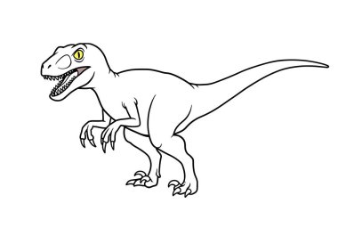 Velociraptor taslak sanatı. Keskin pençeleri ve dişleri olan, dinamik duruşu olan bir Velociraptor 'un siyah ve beyaz çizgisi. Çizim tasarımı.