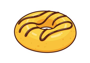 Mochi Donut klipsi. Bu resim üzerinde çikolata çiselemesi olan sarı bir mochi çöreği gösteriyor. Çizim tasarımı.