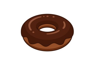 Çikolatalı çörek klipsi. Bu resim, ortasında bir delik olan çikolata kaplı lezzetli bir çörek gösteriyor. Çizim tasarımı.