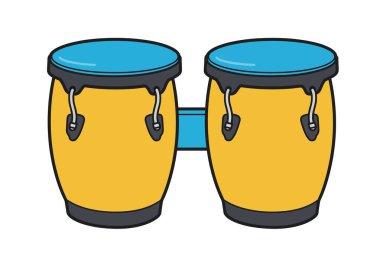 Bongo klipsi. Bu resimde canlı ritmik tonlarda ve akustik performanslarda kullanılan küçük çift davullar vurgulanıyor. Çizim tasarımı.