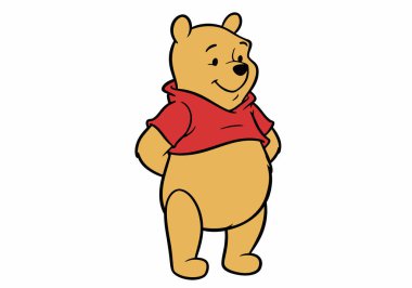 Winnie the Pooh 'nun klip sanatı. Bu resim Winnie the Pooh 'nun kırmızı gömlekli, gülümseyerek durduğunu gösteriyor. Çizim tasarımı.