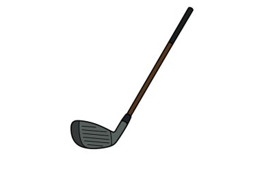 Clip sanat golf sopası. Bu resim koyu gri saçlı ve kahverengi şaftlı bir golf sopasını gösteriyor. Çizim tasarımı.