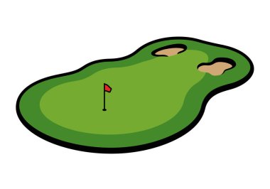 Klip sanatı golf yeşili. Bu resim bir bayrak direği ve çimlerle çevrili iki kum sığınağı olan bir golf yeşilini gösteriyor. Çizim tasarımı.