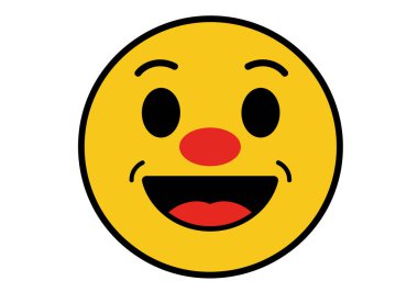 Mutlu Clipart suratı. Siyah çizgili sarı daire, kırmızı burun, siyah gözler, gülümseyen ağız, kırmızı dil ve neşeli ifade. Çizim tasarımı.