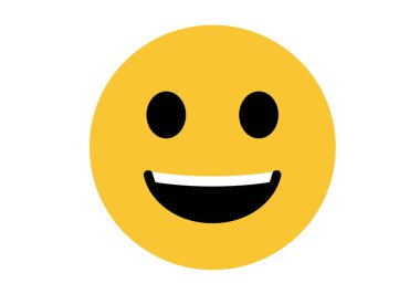 Mutlu emoticon klipleri. Bu resim siyah oval gözlü sarı bir daire ve beyaz dişli geniş siyah bir gülümsemeyi gösteriyor. Çizim tasarımı.