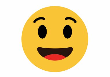 Gülen surat emoji klipsi sanatı. Bu resim, siyah oval gözlü sarı dairesel bir yüz, siyah kaş ve kırmızı dilli geniş bir ağız gösteriyor. Çizim tasarımı.