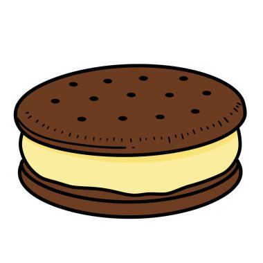 Clip Art dondurmalı sandviç. Çikolatalı ve vanilyalı dondurmalı çizgi film tarzı sandviç. Tatlı severler için mükemmel. Çizim tasarımı.