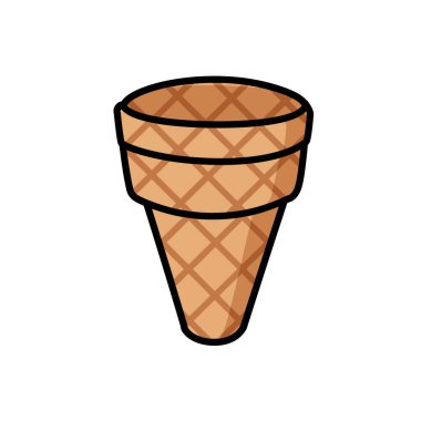 Waffle koni klipsi sanatı. Bu resim, çapraz desenli boş bir waffle konisinin vektör çizimini gösteriyor. Çizim tasarımı.