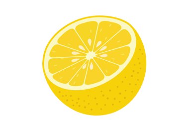 Limon yarım clipart. Detaylı segmentleri ve tohumları olan sarı turunçgil dilimi. Çizim tasarımı.