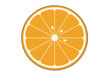 Citrus dilimi tırpanı. Bu resim, portakalın görünür segmentleri ve tohumlarıyla detaylı bir kesitini gösteriyor. Çizim tasarımı.