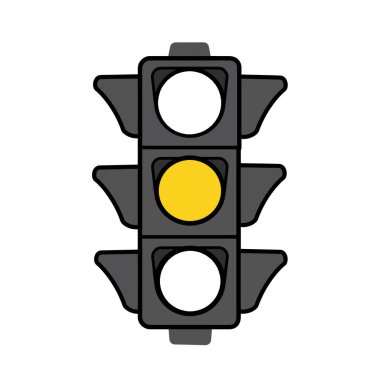 Sarı trafik lambası. Bu görüntü sarı ışığın aydınlatıldığı bir trafik ışığını gösteriyor. Çizim tasarımı.