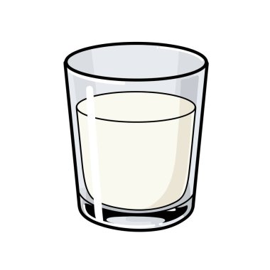 Süt bardağı klipsli. Bu resim süt dolu bir bardak gösteriyor. Çizim tasarımı.
