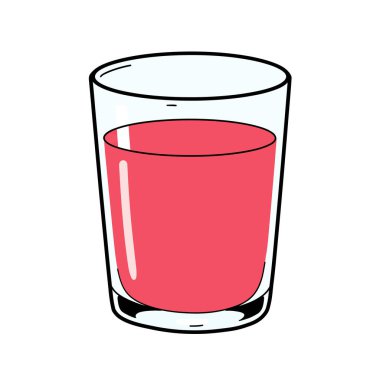 Çilekli süt bardağı. Pembe çilekli sütle dolu bir bardak. Çizim tasarımı.