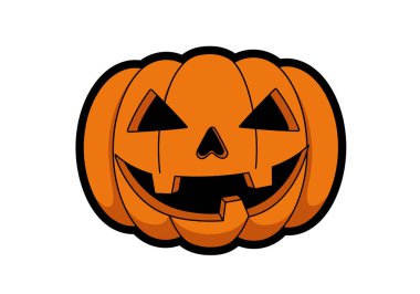 Fener suratlı Jack Clipart. Bu resim, üçgen gözlü, burunlu ve geniş, sivri ağızlı oyulmuş bir balkabağı gösteriyor. Çizim tasarımı.