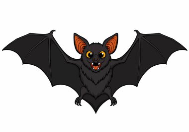 Bat clipart Halloween. Bu resim geniş kanatlı ve turuncu kulaklı bir yarasayı gösteriyor. Çizim tasarımı.