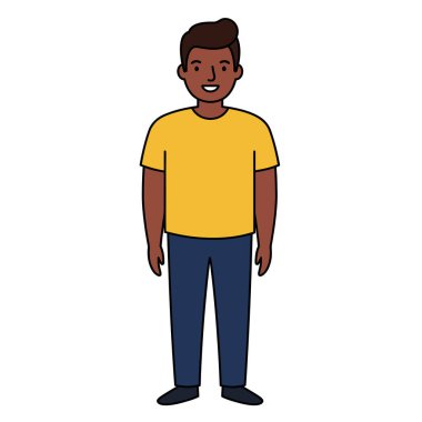Erkek tırmanışı. Bu resim, bulanık yüzlü, sarı gömlekli, mavi pantolonlu ve siyah ayakkabılı bir adamın karikatür tarzı bir illüstrasyonunu gösteriyor. Çizim tasarımı.