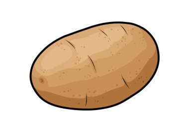 Patates parçası. Bu resim basit, temiz bir tasarımı ve detaylı bir dokusu olan kahverengi bir patatesi gösteriyor. Çizim tasarımı.