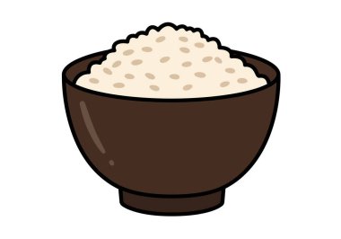 Kase Clipart 'ta pirinç. Beyaz pirinç dolu kahverengi bir kase. Çizim tasarımı.