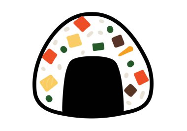 Rice Ball Clipart 'ta. Bu resim, içinde renkli malzemeler bulunan bir pirinç topunu gösteriyor. Çizim tasarımı.