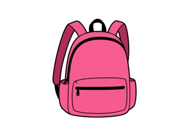 Pembe sırt çantası klipsi. Bu resim siyah çizgili pembe bir sırt çantası gösteriyor. Ön cebi ve iki omuz kemeri var. Resim sanat tasarımı.