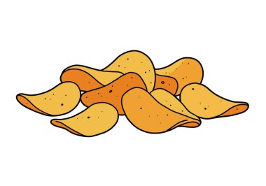 Fiş klipsli. Bir yığın sarı ve turuncu patates cipsi taze ve temiz bir dizaynla sunuldu. Resim sanat tasarımı.