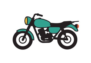Clip sanat motosikleti. Sağlam lastikleri, gidonu, verimli motoru ve şık bir yol yolculuğu için modern çerçevesi olan bir deniz mavisi ve siyah motosiklet. Resim sanat tasarımı.
