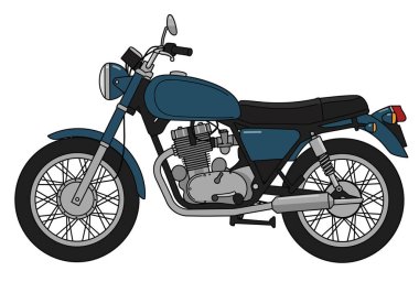 Motosiklet sanatı. Ayrıntılı mavi ve siyah bir motosiklet sağlam tekerlekleri, gidonu ve krom özellikleri olan, yol yolculukları için mükemmel. Resim sanat tasarımı.