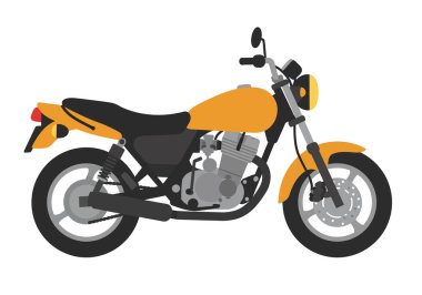 Motosiklete tırman. Ayrıntılı mekanik bileşenleri vurgulayan, öne çıkan tekerlekleri, gidonu ve şık tasarımı olan bir motosikletin sanatsal tasviri. Resim sanat tasarımı.