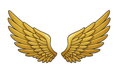Altın kanatlar tırmanıyor. Bu resim, ayrıntılı tüyleri ve parlak, zarif görünümlü bir çift altın kanadı gösteriyor. Resim sanat tasarımı.