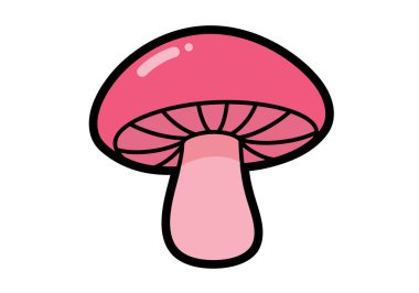 Pembe mantar klipsi. Bu resim şapkanın altında yuvarlak bir kapağı, kalın sapı ve solungaçları olan pembe bir mantarı gösteriyor. Resim sanat tasarımı.