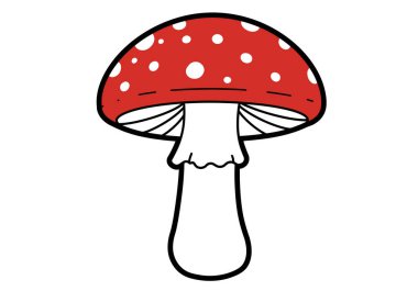 Mantarlı mantar klipsi. Bu resim beyaz benekli ve beyaz saplı kırmızı mantarı gösteriyor. Resim sanat tasarımı.