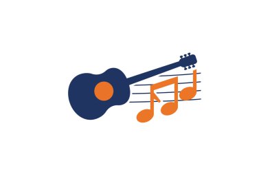 Müzik logosu klipsi. Bu resim bir gitar ve notaları gösteriyor. Resim sanat tasarımı.
