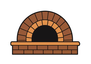 Tuğla fırını. Kaba, geleneksel bir fırın kemer dizaynlı tuğlalardan yapılmış, sıcaklığını ve işçiliğini sergiliyor. Resim sanat tasarımı.