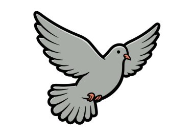 Uçan güvercin. Uzamış kanatları olan gri güvercin ve gökyüzünde zarif bir şekilde uçan turuncu gagalı. Resim sanat tasarımı.
