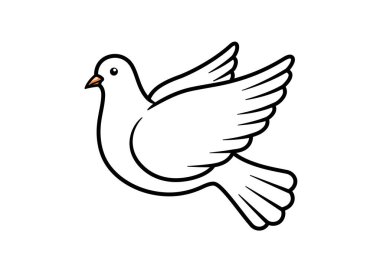 Beyaz güvercin klipsi sanatı. Turuncu gagalı beyaz bir güvercin ve kanatlarını açarak zarif bir şekilde uçan siyah çizgili bir güvercin. Resim sanat tasarımı.