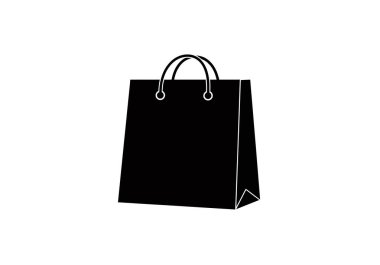 Alışveriş torbası silueti. Bu resim bir alışveriş çantasının siyah bir siluetini gösteriyor, perakende ve mal için temiz ve minimal tasarımını vurguluyor. Clipart illüstrasyon tasarımı.