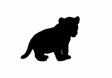 Yavru siluet. Bu resim, vahşi yaşamı ve gençlik masumiyetini simgeleyen genç bir ayı veya aslan olarak da adlandırılan siyah bir yavru silueti gösteriyor. Clipart illüstrasyon tasarımı.