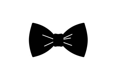 Papyon silueti. Bu resim beyaz çizgileri ve kıvrımları gösteren, şık ve zarif bir boyun aksesuarını temsil eden siyah bir papyon gösteriyor. Clipart illüstrasyon tasarımı.