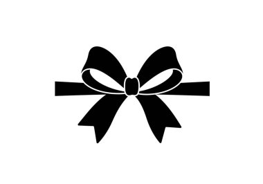 Kurdele yay silueti. Bu resim, dekoratif düğüm olarak da bilinen ve hediyeleri paketlemek ve süslemek için kullanılan siyah kurdele yayı siluetini gösteriyor. Clipart illüstrasyon tasarımı.