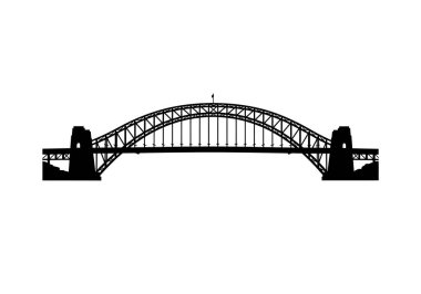 Liman köprüsü silueti. Görüntü Sydney Harbour Köprüsü 'nün siyah bir siluetini gösteriyor. Sidney, Avustralya' daki ikonik çelik kemerli bir köprü. Clipart illüstrasyon tasarımı.