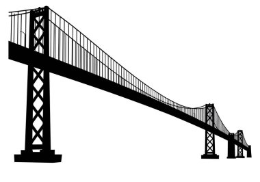 Bay Bridge silueti. Bu görüntü, San Francisco-Oakland Bay Köprüsü olarak da bilinen Bay Köprüsü 'nün siluetini gösteriyor. Clipart illüstrasyon tasarımı.