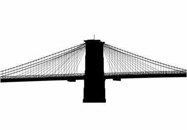 Brooklyn Köprüsü silueti. Bu görüntü Brooklyn Köprüsü 'nü gölgeli şehir simgesi olarak da bilinen siluet tarzında gösteriyor. Clipart illüstrasyon tasarımı.