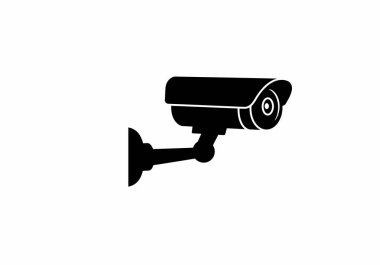 CCTV silueti. Bu görüntü, bir CCTV kamerasının siyah siluetini gösteriyor, ayrıca güvenlik kamerası veya güvenlik kamerası olarak da adlandırılıyor, farklı lensler ve montaj ayrıntılarıyla. Clipart illüstrasyon tasarımı.