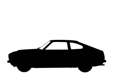 Otomotiv silueti. Bu resim modern tasarımı sembolize eden, temiz hatları ve zarif hatları olan koyu siyah bir arabanın siluetini tasvir ediyor. Clipart siyah illüstrasyon tasarımı.