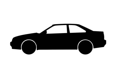 Araba silueti. Bu resim, parlak hatları ve minimal tasarımı vurgulayan koyu siyah bir araba silueti sergiliyor. Clipart siyah illüstrasyon tasarımı.